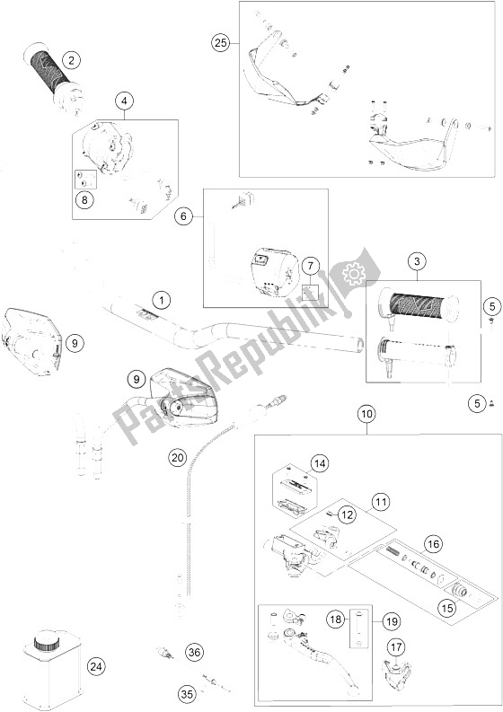 All parts for the Handlebar, Controls of the KTM 1290 Super Adventure WH ABS 16 France 2016