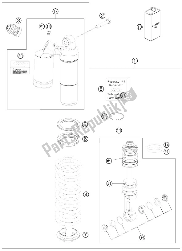 Tutte le parti per il Ammortizzatore del KTM 690 Duke Black Australia United Kingdom 2011