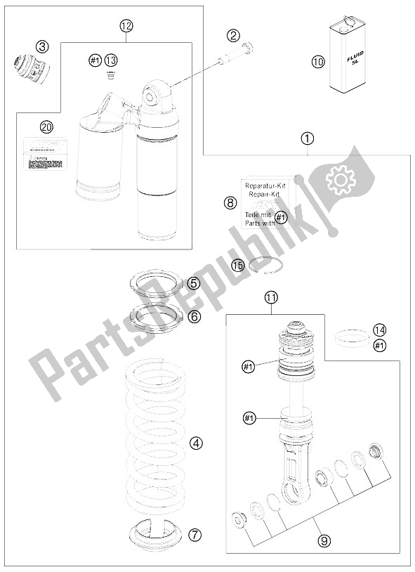 All parts for the Shock Absorber of the KTM 690 Duke R Australia United Kingdom 2011