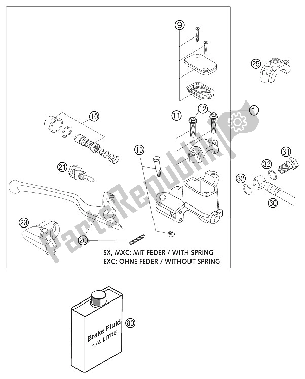 Tutte le parti per il Cilindro Freno A Mano Brembo del KTM 125 EXC Europe 2001