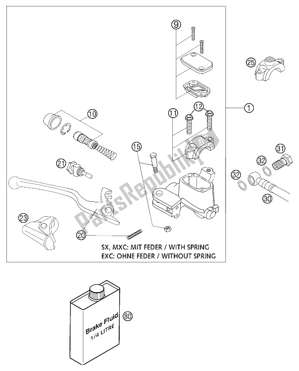 All parts for the Hand Brake Cylinder Brembo of the KTM 125 EXC Europe 2002