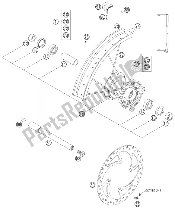 All parts for the Front Wheel of the KTM 85 SX 19 16 Europe 2007