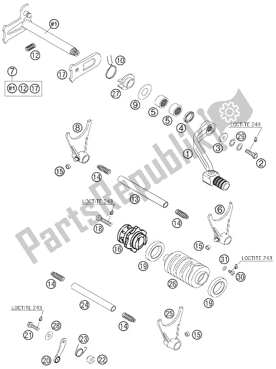 All parts for the Shifting Mechanism of the KTM 250 EXC Racing Europe 2006