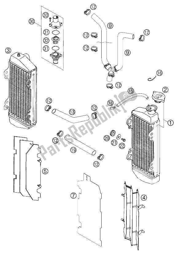 All parts for the Cooling System 125/200 Exc, Sx of the KTM 125 EXC Europe 2002