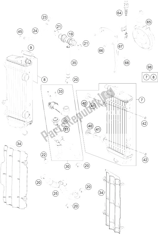 All parts for the Cooling System of the KTM 250 XCF W USA 2015