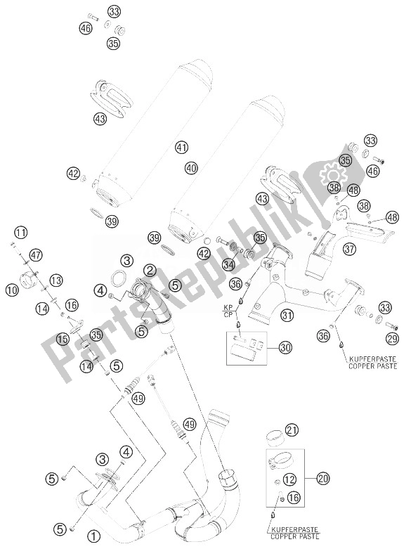 All parts for the Exhaust System of the KTM 990 Supermoto T Black ABS France 2013