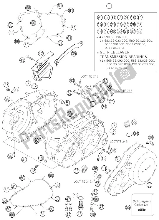 All parts for the Engine Case of the KTM 660 SMC Europe 2006