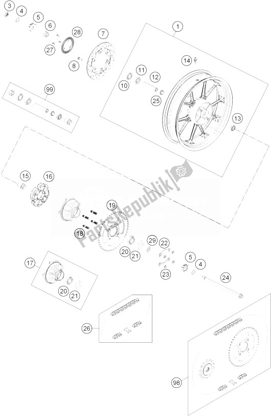 Toutes les pièces pour le Roue Arrière du KTM 125 Duke White ABS Europe 2013