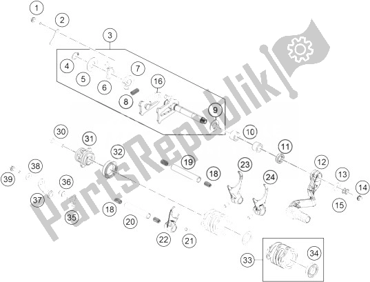 All parts for the Shifting Mechansim of the KTM 65 SX Europe 2014