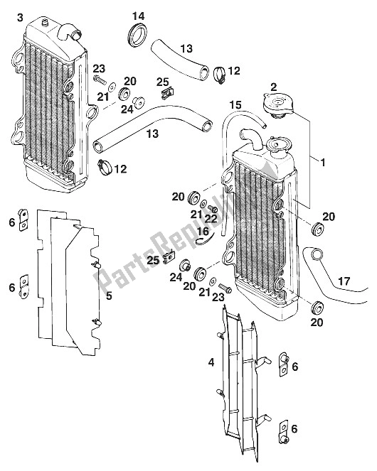 Alle onderdelen voor de Radiator - Radiatorslang 125 '95 van de KTM 125 EGS M ö 6 KW Europe 1996