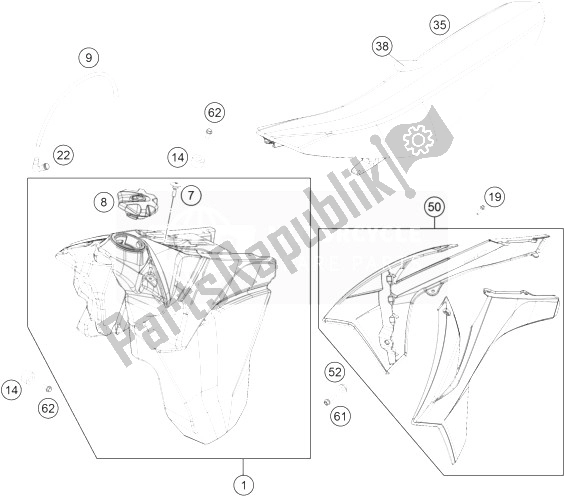 All parts for the Tank, Seat, Cover of the KTM 450 EXC SIX Days Europe 2014