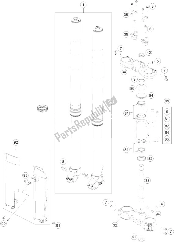 Tutte le parti per il Forcella Anteriore, Pinza Tripla del KTM 690 Enduro R ABS USA 2015