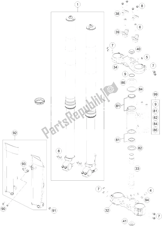 Toutes les pièces pour le Fourche Avant, Triple Serrage du KTM 690 Enduro R ABS USA 2016