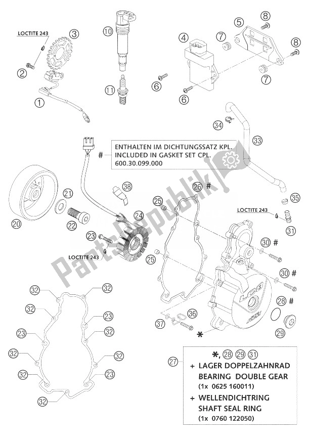 All parts for the Ignintion System Lc8 of the KTM 950 Adventure S Orange USA 2003