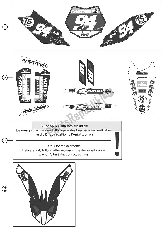 All parts for the Decal of the KTM 250 SX F Roczen Replica 12 Europe 2012