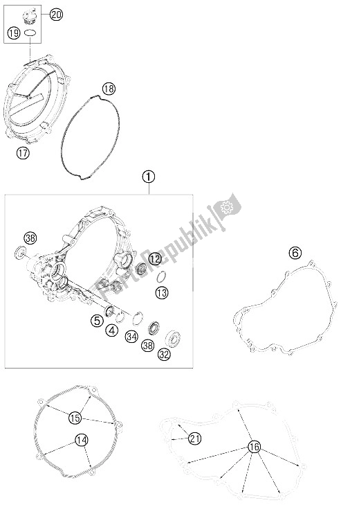 All parts for the Clutch Cover of the KTM 250 XC F USA 2015