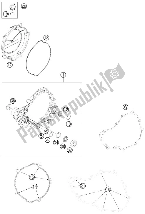 All parts for the Clutch Cover of the KTM 350 XC F USA 2015