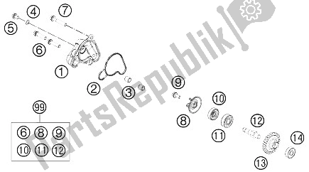 All parts for the Water Pump of the KTM 50 SX Mini Europe 2012