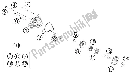 All parts for the Water Pump of the KTM 50 SXS 2016