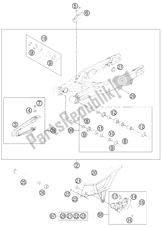 Todas as partes de Braço Oscilante do KTM 300 EXC Factory Edit Europe 2011