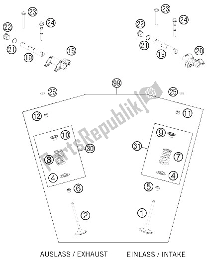 All parts for the Valve Drive of the KTM 450 EXC Europe 2012