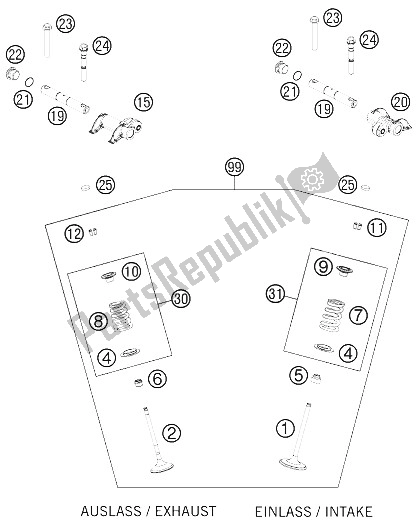 All parts for the Valve Drive of the KTM 500 EXC Europe 2012