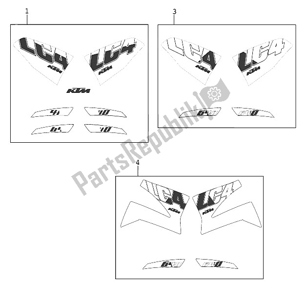 Tutte le parti per il Decalcomania 400/640 Lc4 2000 del KTM 400 LC4 E USA 2000