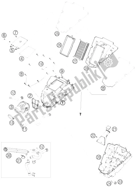 All parts for the Air Filter of the KTM 690 Supermoto Orange Australia United Kingdom 2008