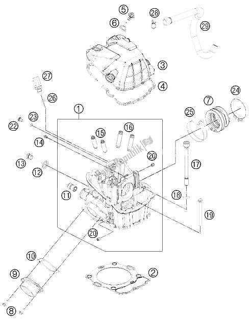 All parts for the Cylinder Head of the KTM 450 EXC Europe 2012