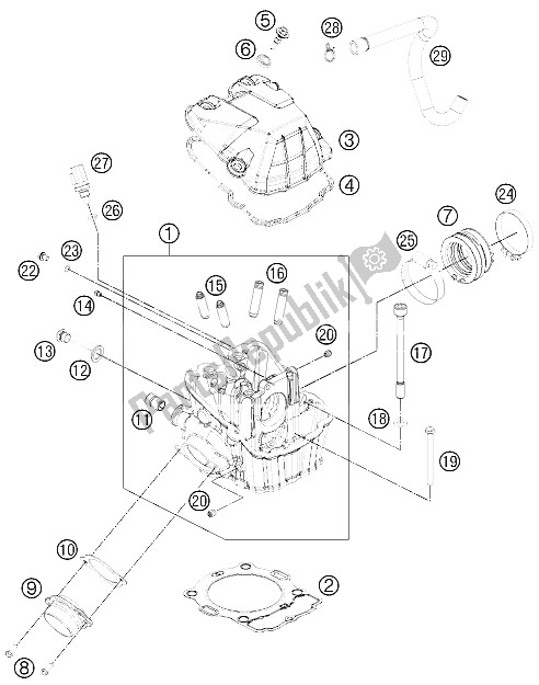 All parts for the Cylinder Head of the KTM 500 EXC SIX Days Europe 2012