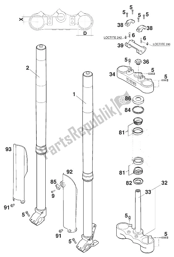 All parts for the Front Fork - Steering Stem Usdd43 Wp 400/620 20 of the KTM 400 SC Europe 2000