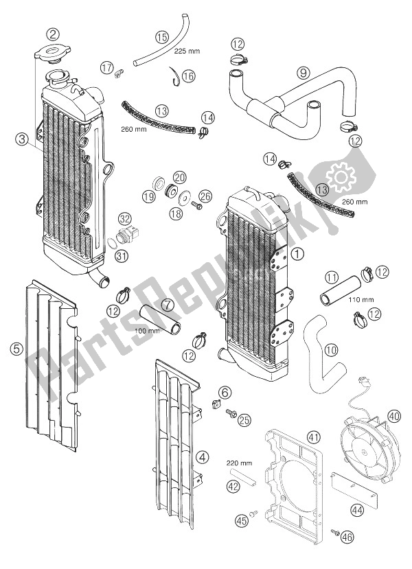 All parts for the Cooling System of the KTM 660 SMC Europe 2004