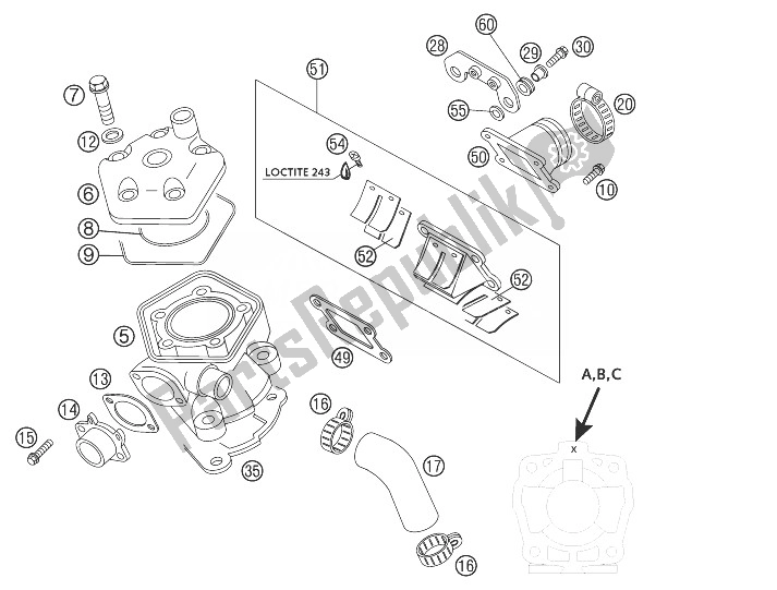 Wszystkie części do Cylinder, G? Owica Cylindra 50 Lc KTM 50 SX PRO Junior LC Europe 2003