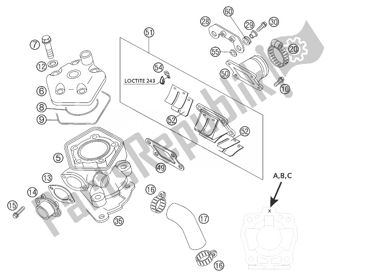 Toutes les pièces pour le Cylindre, Culasse 50 Lc du KTM 50 SX PRO Senior LC Europe 2003