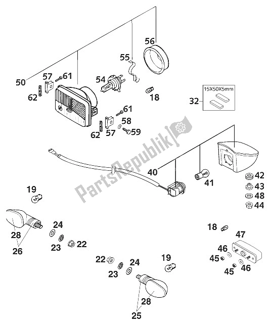 All parts for the Head Light - Turn Signals - Rear Light of the KTM 620 SC Europe 2001