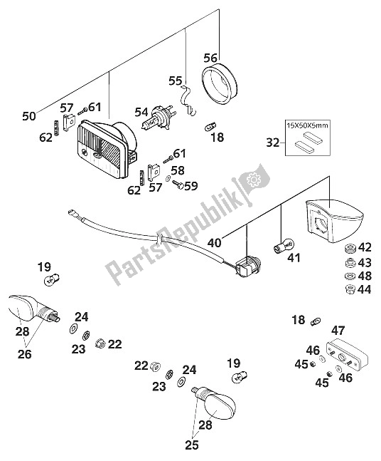 Alle onderdelen voor de Koplamp - Richtingaanwijzers - Achterlicht van de KTM 620 SC Super Moto Europe 2001