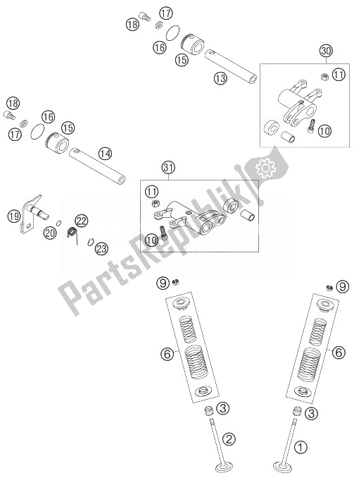 All parts for the Valve Drive of the KTM 400 EXC Factory Racing Europe 2007