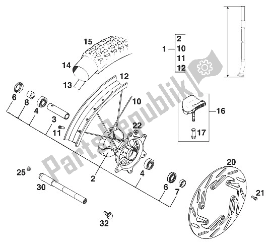 Tutte le parti per il Ruota Anteriore 125 Sx '97 del KTM 125 SX M O Europe 1997