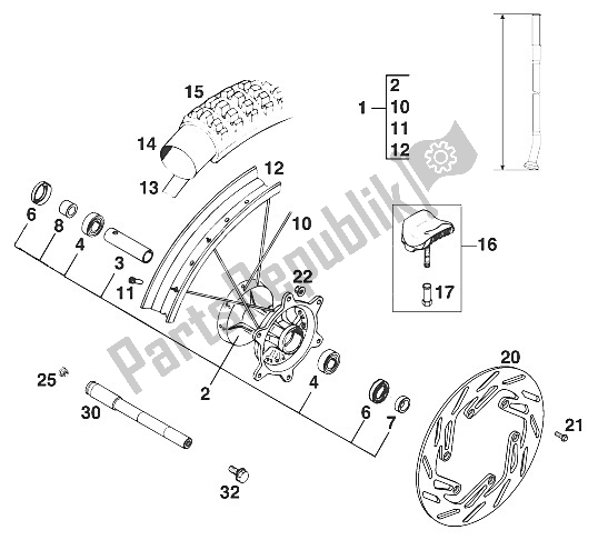 Tutte le parti per il Ruota Anteriore 620 Sx Lc4 '97 del KTM 620 LC4 Rallye 97 Europe 1997