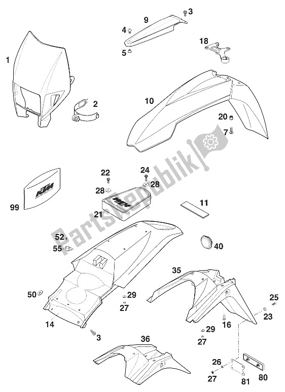 Toutes les pièces pour le Masque - Fender Sc 2000 du KTM 400 SC Europe 2000