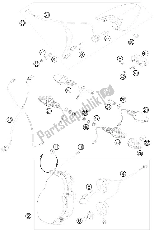 Alle onderdelen voor de Verlichtingssysteem van de KTM 990 Super Duke Black USA 2008