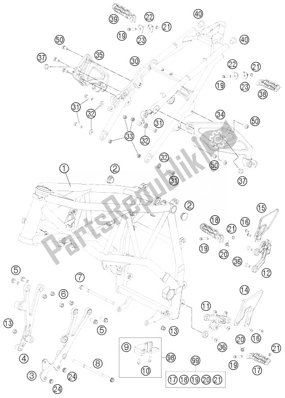 Tutte le parti per il Telaio del KTM 990 Super Duke R Europe 2013