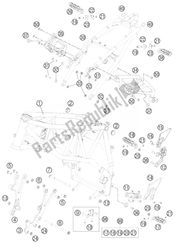 All parts for the Frame of the KTM 990 Super Duke R France 2013