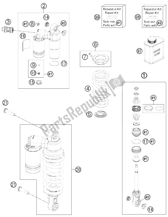 All parts for the Shock Absorber of the KTM 1190 RC8 R White Europe 2012