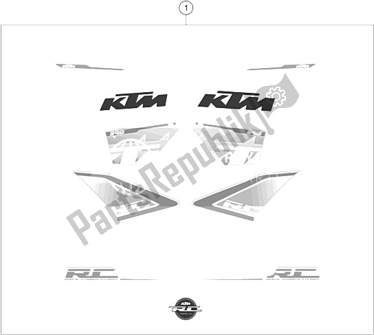 All parts for the Decal of the KTM RC 390 White ABS Europe 2016