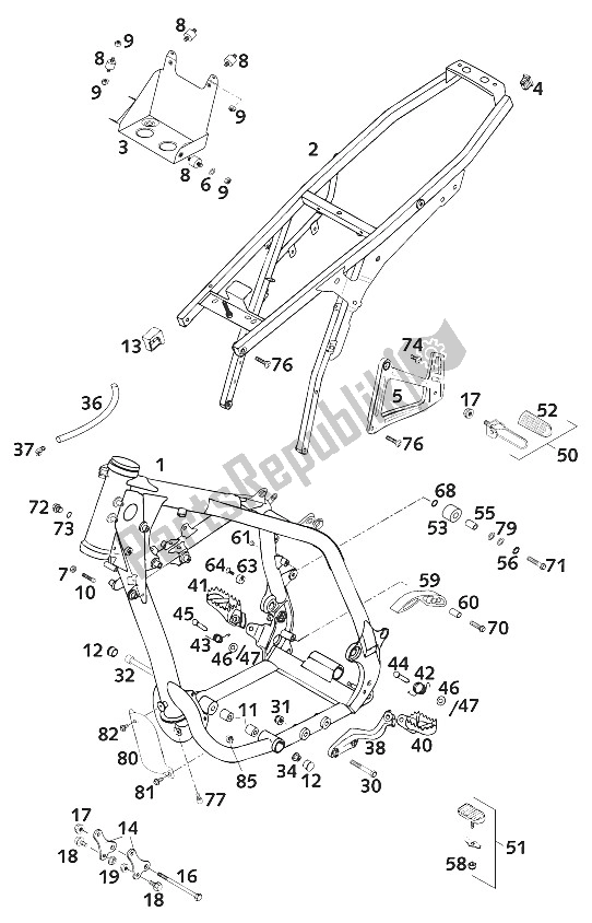 Tutte le parti per il Frame, Sub Frame del KTM 640 LC 4 Silber USA 2001