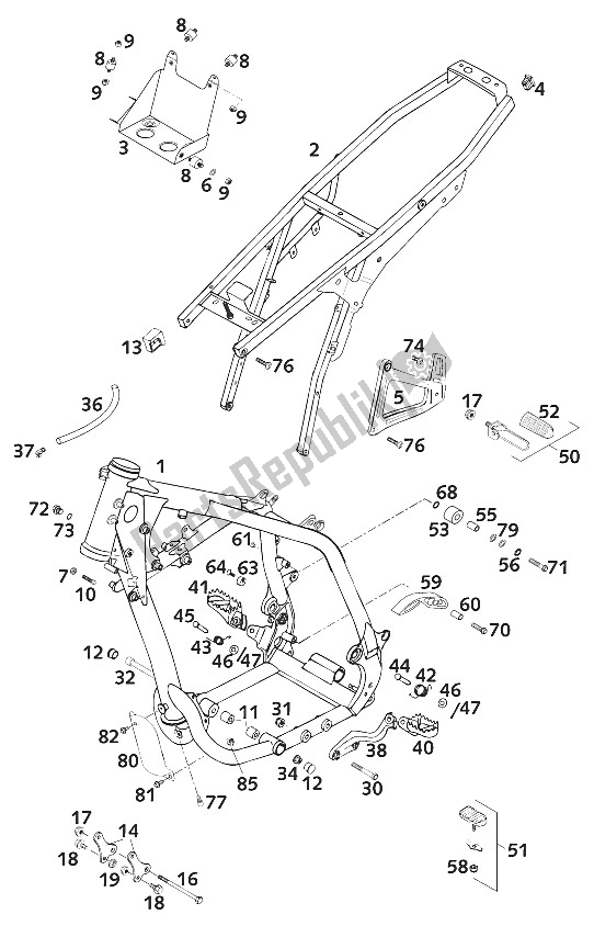 Tutte le parti per il Frame, Sub Frame del KTM 640 LC4 E SIX Days Europe 2001