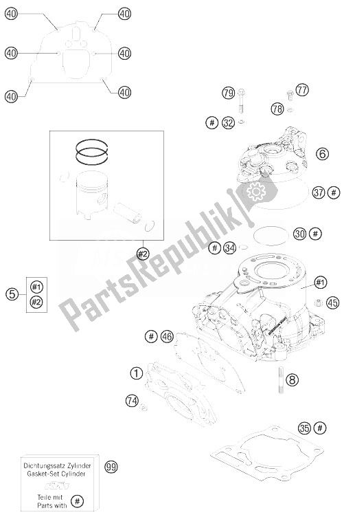 All parts for the Cylinder, Cylinder Head of the KTM 150 SX Europe 2013