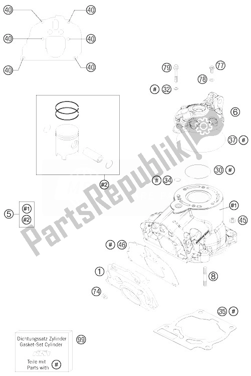 Alle onderdelen voor de Cilinder, Cilinderkop van de KTM 150 SX Europe 2014