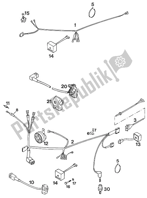 Tutte le parti per il Cablaggio 250/300 Exc '93 del KTM 250 E XC Europe 1994